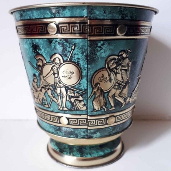 Greek Circular Tin Storage Box Green Gold - Picture 2 of 8